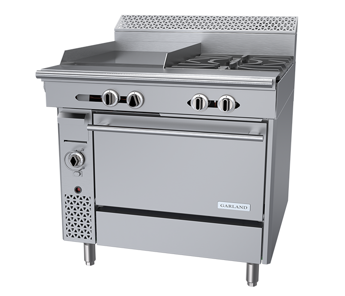 C36-4 Garland Cuisine 36" Combination Griddle/Open Burner Ranges with Manual Valve Control